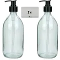 Produktbild: 2 Seifenspender 500 ml aus Glas klar Pumpspender für Shampoo Creme Sirup Öl etc.