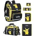 Produktbild: Gelber Pokemon Schulranzen mit Pikachu Motiv - Set 6-teilig mit Sporttasche - Pokémon Schultasche Ergonomisch, Leicht, Kompakt für 1. bis 4. Klasse - Gelb