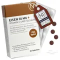 Produktbild: N1 Eisen 30 mg + Vitamin C & Folsäure - 30 Eisentabletten - 98% bioverfügbares Eisenpräparat - hochdosiert für Immunsystem, Energiestoffwechsel & bei Eisenmangel - gut verträglich, ohne Nebenwirkungen