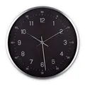 Produktbild: K&L Wall Art Wanduhr lautlose Retro Metalluhr Schwarz-Silber Edelstahl Optik Ø 30 cm (ohne Tick-Geräusche, leises Quarz Uhrwerk)