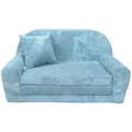 Produktbild: FORTISLINE - Kindersofa Rosalia Mini - Ausklappbares Mini-Sofa aus Cord mit Verlängerung - Schlafcouch 78 x 45 x 40 cm - Kinder Sitzsofa Oeko-TEX Zertifiziert - inkl. Kissen - in 7 Farben - Türkis