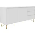Produktbild: SalesFever Sideboard aus MDF | 2 Türen und 3 Schubladen | Beine Metall mit Messinglegierung | B 150 x T 40 x H 70 cm | weiß