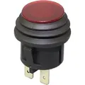 Produktbild: Wasserdichter Drucktaster, AUS/EIN nicht rastend, 20A bei 12V DC, 10A bei 125V AC, 6A bei 250V AC, IP65, 2 Anschlusspins, roter Taster unbeleuchtet