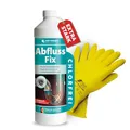 Produktbild: HOTREGA Abfluss Fix 1 Liter Konzentrat | Abflussreiniger gegen Haare, Fett & Verstopfungen | Geruchlos, schnelle Wirkung | inkl. NITRAS Handschuhe