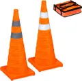 Produktbild: Relaxdays Pylonen, 2er Set, faltbar, Reflektor-Streifen, Leitkegel mit Tasche, HxBxT: 70 x 29 x 29 cm, Faltkegel, orange