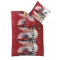 Produktbild: CelinaTex Fashion Fun Kinderbettwäsche 135 x 200 cm 2teilig Baumwolle Bettbezug Rennauto rot weiß
