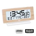 Produktbild: ADE Funkwecker digital mit Batterie | Tischuhr mit Temperaturanzeige und Kalender | Gehäusefront aus echtem Bambus | LCD-Display mit Beleuchtung auf Knopfdruck