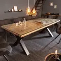 Produktbild: riess-ambiente Massivholz Esstisch BARRACUDA 220cm natur Teak inkl. Glasplatte schwarze Metallbeine X-Gestell Esszimmertisch Konferenztisch Tisch - Naturbelassen