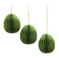 Produktbild: Dekohelden24 3er Set Deko-Hänger Honeycomb, Papier Honeycomb, Papier - Osterdeko, Wabenei aus Seidenpapier, Osterei aus Papier/Pappe in hellgrün, magnetisch, Lieferumfang 3 Stück, L/B/H 6 x 6 x 6 cm.