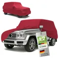Produktbild: WALSER Premium Abdeckung Auto Indoor Stretch Plus Qualitätssieger Sehr Gut* Autoabdeckung Winter Autogarage Abdeckung Autoplane Winter Autogarage Abdeckung Winter Auto Abdeckplane SUV/VAN Größe 10 rot