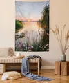 Produktbild: ABAKUHAUS Natur Wandteppich, Sonnenuntergang am See Chudskoy aus Weiches Mikrofaser Stoff Waschbar ohne Verblassen Digitaldruck, 150 x 110 cm,Baby Blue Hellrosa