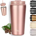 Produktbild: Milu Thermobecher 500ml - 100% Auslaufsicher - Edelstahl Kaffeebecher to go isoliert mit Strohhalm hält 10h heiß / 20h kalt, BPA-frei (Rose Gold, 500ml)
