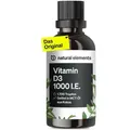 Produktbild: natural elements Vitamin D3 Tropfen – 1000 I.E. pro Tagesdosis (1 Tropfen) – Langzeitvorrat mit 50 ml – für beste Bioverfügbarkeit in MCT-K...