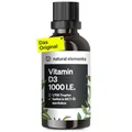 Produktbild: natural elements Vitamin D3 Tropfen – 1000 I.E. pro Tagesdosis (1 Tropfen) – Langzeitvorrat mit 50 ml – für beste Bioverfügbarkeit in MCT-Kokosöl gelöst – flüssig, hochdosiert, vegetarisch