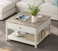 Produktbild: VASAGLE Couchtisch Wohnzimmertisch, 2 große Schubladen, 80 x 80 x 45 cm, für Wohnzimmer (inkl. Zubehörpaket & Anleitung), Sofatisch, viel Stauraum, Landhausstil, greige meliert-wolkenweiß