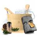Produktbild: Liebenstein® Wohlfühl Sauna Set - 3 tlg. – Enthält Sauna Eimer mit Kelle [4L], Saunahandtuch (anthrazit) und Saunaaufguss (Orange, Zitrone), hochwertiges Sauna Zubehör Set oder als Sauna Geschenk Set
