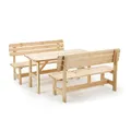 Produktbild: iWerk® – Gartengarnitur aus Holz | Set bestehend aus Gartentisch & Bänken mit Lehne | Hochwertige Sitzgarnitur für den Garten | PEFC-zertifizierte Gartenmöbel für Draußen (Natur)