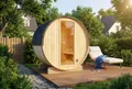 Produktbild: FinnTherm Fass-Sauna Mini XXS, 194 x 130 x 194 cm Gartensauna, Outdoor Sauna mit 42 mm Wandstärke, inkl. Montagematerial, Glastür aus Sicherheitsglas, 2-3 Personen, inkl. Dachschindeln, Außensauna