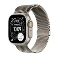 Produktbild: Apple Watch Ultra 3 GPS + Cellular 49 mm Premium Smartwatch für Lauftraining und Kombinationssport mit robustem Titangehäuse in Natur und Milanaise Armband in Natur (Medium)