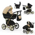 Produktbild: Klassischer Kinderwagen Sorento Gold 5 in 1 inkl. Sportsitz, Autositz und Iso Base in 19 Farben - Schwarz