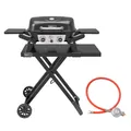 Produktbild: Royal Gourmet Tragbarer 2-Brenner Gasgrill inkl. Grilltisch, 5kW Tischgrill mit Rollwagen, Portabler Tischgasgrill mit Klapptisch für Camping