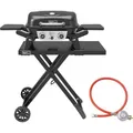Produktbild: Royal Gourmet Tragbarer 2-Brenner Gasgrill inkl. Grilltisch, 5kW Tischgrill mit separatem Rollwagen, Portabler Tischgasgrill mit Klapptisch für