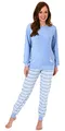 Produktbild: RELAX by Normann Damen Frottee Pyjama mit Bündchen - Hose gestreift, Top mit Mond und Stern Applikation, Farbe:hellblau, Größe2:44/46