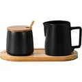 Produktbild: Miamio Milch-Zucker-Set mm-210, Keramik/Holz, schwarz/braun, inkl. Tablett
