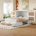 Produktbild: Schrankbett 140 x 200 cm, Wandbett mit Lattenrost, Wandklappbett, vertikales schrankbett mit Lattenrost, mit Stauraumschubladen, Rattan-Design, Holzbetten, Jugendbetten, Einzelbetten, Weiß