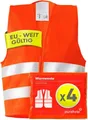 Produktbild: Purahelp Warnweste Auto Set Europaweit gültig nach EN ISO 20471 (Reflektierende Warnweste Auto - Sicherheitsweste Auto Warnwesten Orange, 4-tlg) Warnschutzweste - Sicherheitswesten für Erwachsene