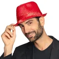 Produktbild: Popstar Hut rot mit Pailletten glitzernder Hut roter Partyhut für Karneval Disco