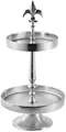 Produktbild: Dekoetagere Etagere Lilie 2-Stöckig Dekoteller Schale Deko Dekoration - Servierplatte Groß aus Metall Aluminium - Silber Luxus - Tischdeko Hochzeit - Weihnachtsdeko für Wohnzimmer, Esszimmer oder Küche - 57 cm
