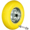 Produktbild: ECD Germany Schubkarrenrad PU Vollgummi pannensicher mit Achse, Ø390 mm Gelb, Ersatzrad 200 kg mit Stahlfelge für Schubkarre & Gartenkarren
