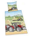 Produktbild: Herding Young Collection Bettwäsche-Set, Traktor-Wendemotiv, Kopfkissenbezug 80 x 80 cm, Bettbezug 135 x 200 cm mit Knopfverschluss, Baumwolle/Flanell