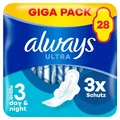 Produktbild: Always Ultra Binden Damen Gr. 3, Day & Night (28 Damenbinden mit Flügeln) Giga Pack, dünn und super saugfähig, geruchsneutralisierend und Auslaufschutz