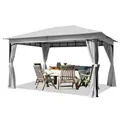 Produktbild: Gartenpavillon 3x4 m ca. 180g/m² Dachplane wasserdicht Pavillon mit 4 Seitenteilen grau