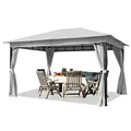 Produktbild: TOOLPORT Gartenpavillon 3x4 m ca. 180g/m² Dachplane wasserdicht Pavillon - 4 Seitenteile Gartenzelt grau Partyzelt ca. 6x6 cm Profil
