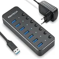 Produktbild: RSHTECH USB Hub Aktiv 3.0 mit Netzteil, Aluminium USB 3.0 Hub mit 7 5 Gbps Ports, USB 3.0 Port Verteiler für Datenübertragung mit 10W (5V/2A) Netzteil, RSH-518-2