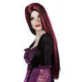 Produktbild: Perücke Hexe Iona schwarz rote Strähnchen glatte, lange Haare Halloween Karneval