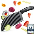 Produktbild: EDELFELD Wellenschneider für Pommes, Obst & Gemüse [TESTSIEGER] - Spülmaschinengeeignetes Wellenmesser mit Titanklinge - Riffelmesser für Erwachsene & Kinder - BLW Wellenschnittmesser aus Edelstahl
