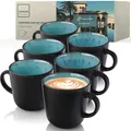 Produktbild: SÄNGER Granada | Kaffeebecher 6 Personen, Steingut Kaffeetassen Set 6er, Tassen Teetasse spülmaschinenfest mikrowellenfest, Coffee Mug blau mit schwarzem Rand 430 ml | VALUE COLLECTION