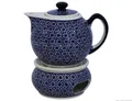Produktbild: Original Bunzlauer Keramik - moderne Teekanne mit Stövchen 1.00 Liter im Retro-Dekor 120