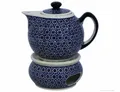 Produktbild: Original Bunzlauer Keramik moderne Teekanne 1 L + Stövchen Retro-Dekor 120