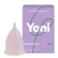 Produktbild: Yoni | Menstruationstasse mit Aufbewahrungsbeutel | Größe 1 | 100% medizinisches Silikon | Komfortabel und auslaufsicher | Hypoallergen | Wiederverwendbar und recycelbar