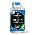 Produktbild: Biotin hochdosiert 10.000 mcg + Selen + Zink für Haarwuchs, Haut & Nägel, 365 vegane Tabletten für 1 Jahr, Nahrungsergänzung ohne Zusatzstoffe, Made in Germany