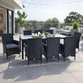 Produktbild: ESTEXO Polyrattan Sitzgruppe Gartenmöbel Set 8 Personen Rattanmöbel Gartenset Rattan Essgruppe Garten-Stühle Garten-Tisch Hocker Sessel mit Kissen (Schwarz)