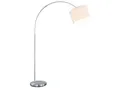 Produktbild: TRIO Leuchten LED Bogenlampe höhenverstellbar bis max. Höhe 215cm, Dimmfunktion, LED wechselbar, Warmweiß, Stehlampe ge-bogen mit Stoff Lampenschirm über Esstisch stehend