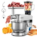 Produktbild: Vevor Multifunktionale Küchenmaschine Elektrisch 1500 W Mit Edelstahlschüssel (5,7 L) & Mixbecher (1,5 L), Knetmaschine Teigmixer Mit 6+p Geschwindigkeiten & Knethaken & Schneebesen & Rührbesen