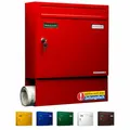 Produktbild: AL Briefkasten Systeme Basic 1er Briefkasten mit Zeitungsfach in RAL 3000 Feuerrot 1 Fach DIN A4 Postkasten wetterfest wasserdicht Briefkastenanlage mit Posthaltebügel und 2 Namensschildern
