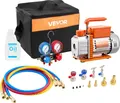 Produktbild: VEVOR Vakuumpumpe mit Manometer, 3,5 CFM 99 L/min, 180 W 1-stufige Drehschieber-Unterdruckpumpe, Vacuum Pump Kit für R134a, R22, R410a, R1234YF & R32, mit Tragetasche für Kfz-Klimaanlagen